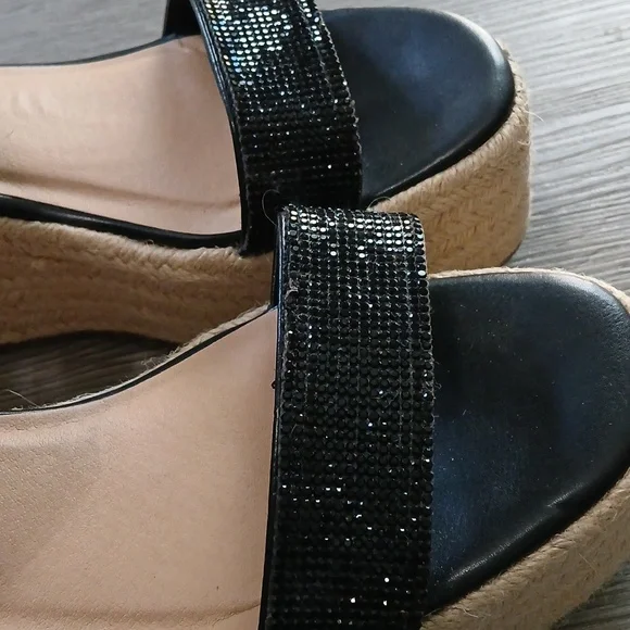 Comfort Est 1945 Black Jeweled Strap Espadrille Wedge Sandals Sz 8M NWT - Picture 8 of 12